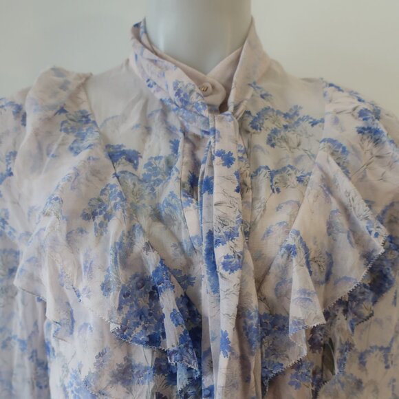 Women Zimmermann Blue Cornflower Print 2Pc Silk Blend Luminous Blouse Top 2 US/M - Picture 3 of 16